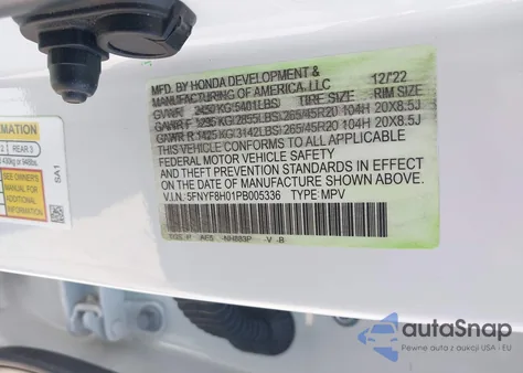 2023 Honda Passport Awd Elite из США, поврежденный, VIN 5FNYF8H01PB005336